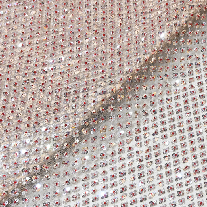 Dyed Net Moti & Sequins Embroidery Fabric – Elegant Designer Net Fabric V3227C