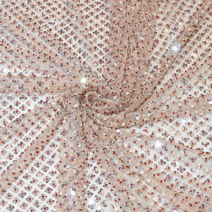 Dyed Net Moti & Sequins Embroidery Fabric – Elegant Designer Net Fabric V3227C