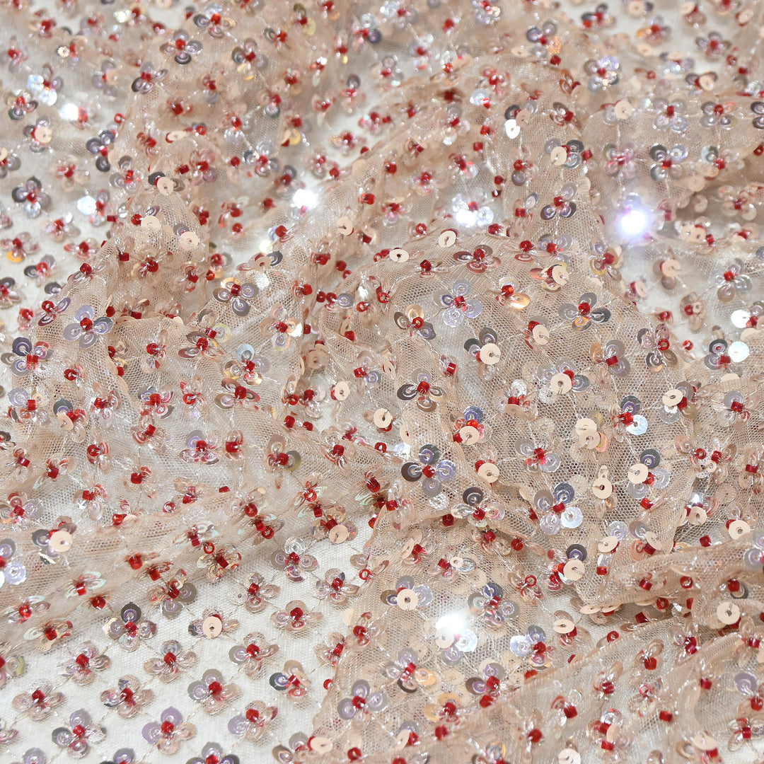 Dyed Net Moti & Sequins Embroidery Fabric – Elegant Designer Net Fabric V3227C