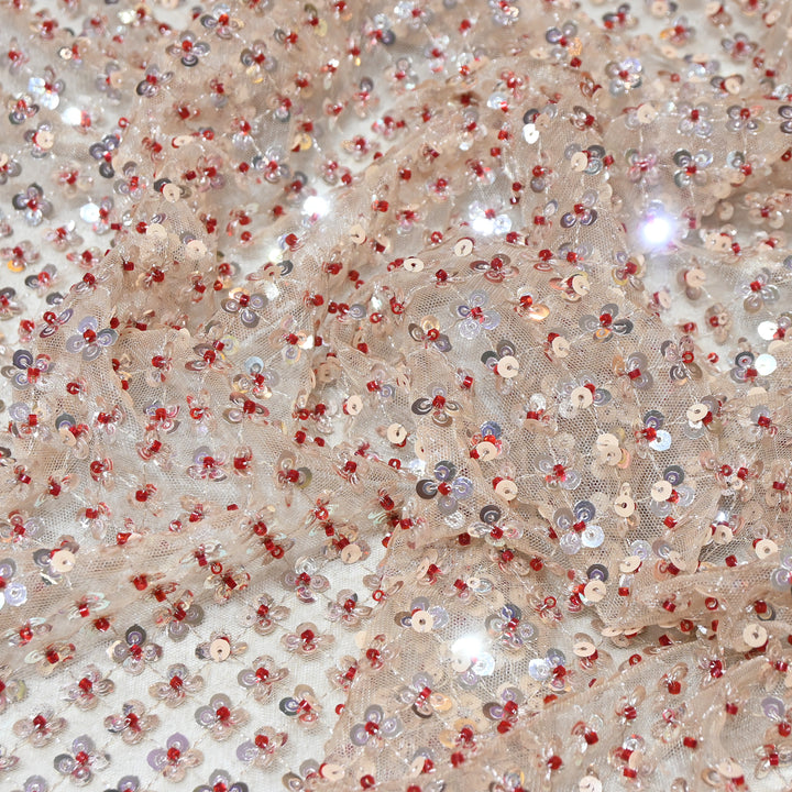 Dyed Net Moti & Sequins Embroidery Fabric – Elegant Designer Net Fabric V3227C
