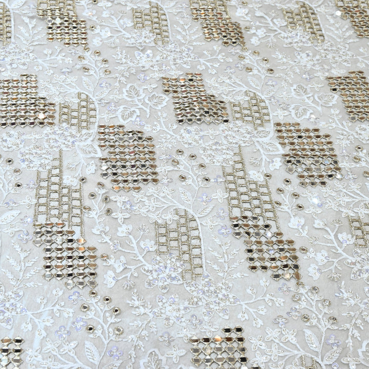 Dyed Net Mirror , Moti & Sequins Embroidery Fabric – Elegant Designer Net Fabric V90159