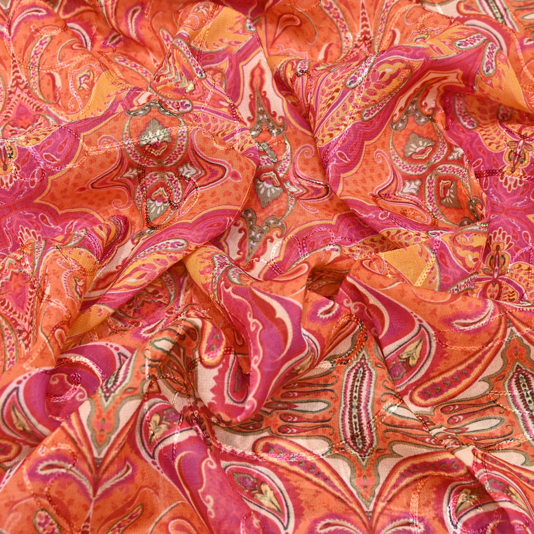 Viscose Georgette Floral Digital Print With Thread Embroidery Fabric LT0265-3