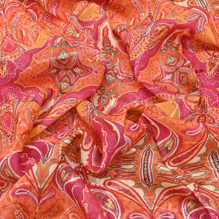 Viscose Georgette Floral Digital Print With Thread Embroidery Fabric LT0265-3