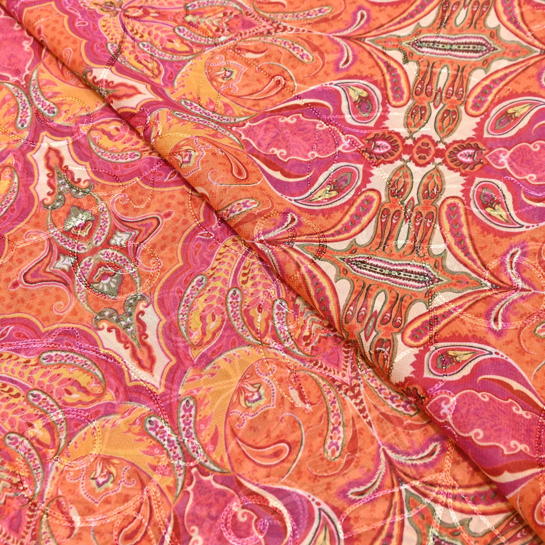 Viscose Georgette Floral Digital Print With Thread Embroidery Fabric LT0265-3