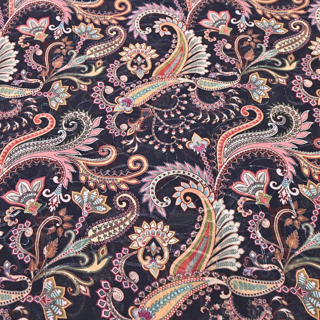 Viscose Georgette Floral Digital Print With Thread Embroidery Fabric LT0265-4