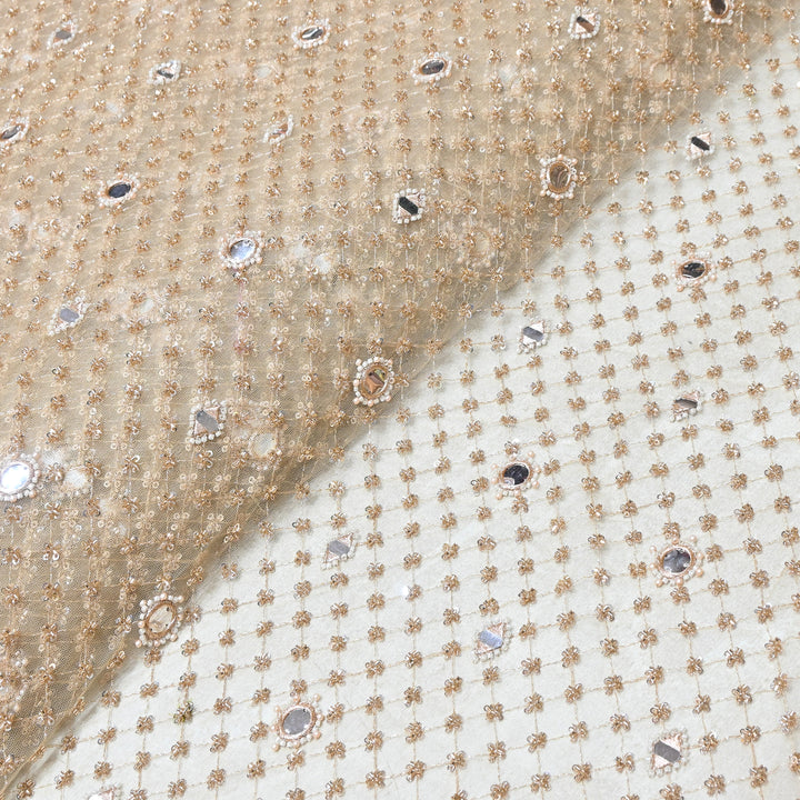 Dyed Net Mirror , Moti & Sequins Embroidery Fabric – Elegant Designer Net Fabric RF9058