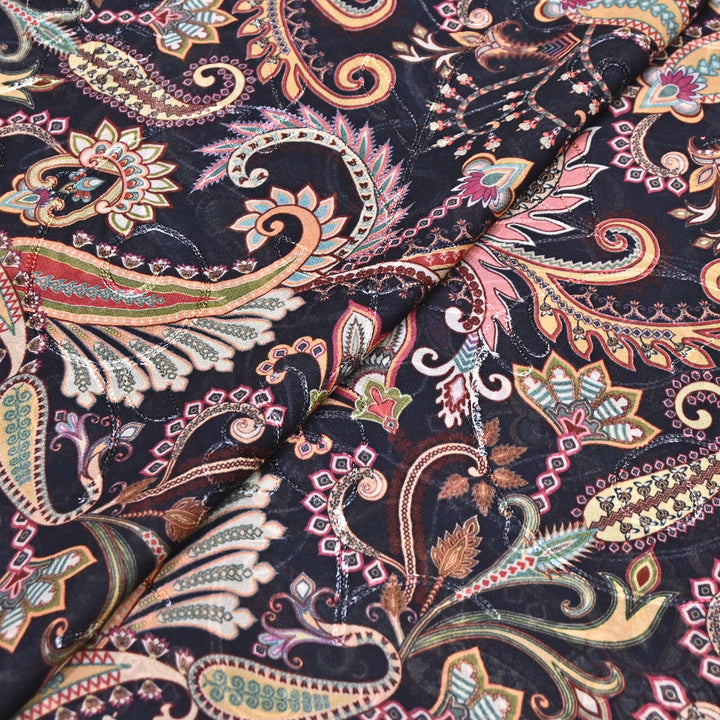 Viscose Georgette Floral Digital Print With Thread Embroidery Fabric LT0265-4