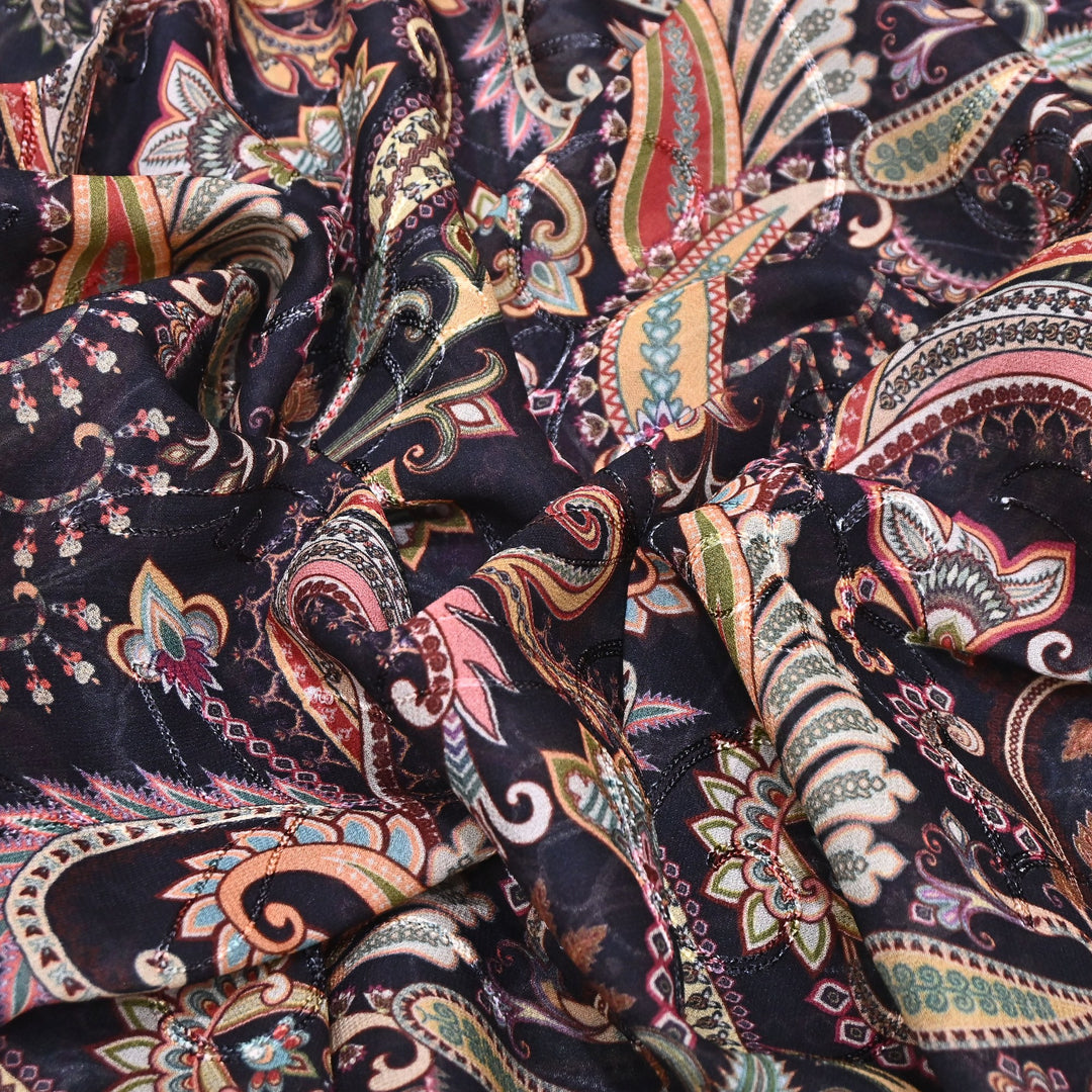 Viscose Georgette Floral Digital Print With Thread Embroidery Fabric LT0265-4