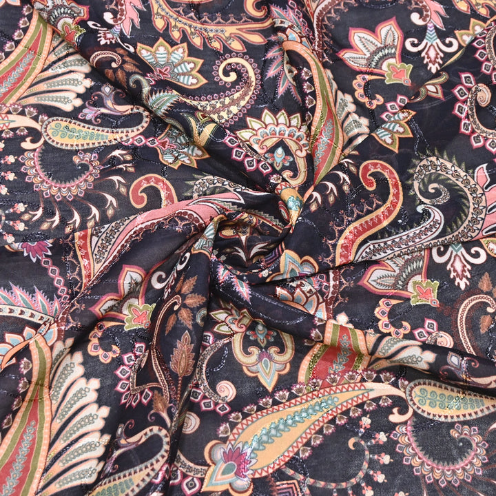 Viscose Georgette Floral Digital Print With Thread Embroidery Fabric LT0265-4