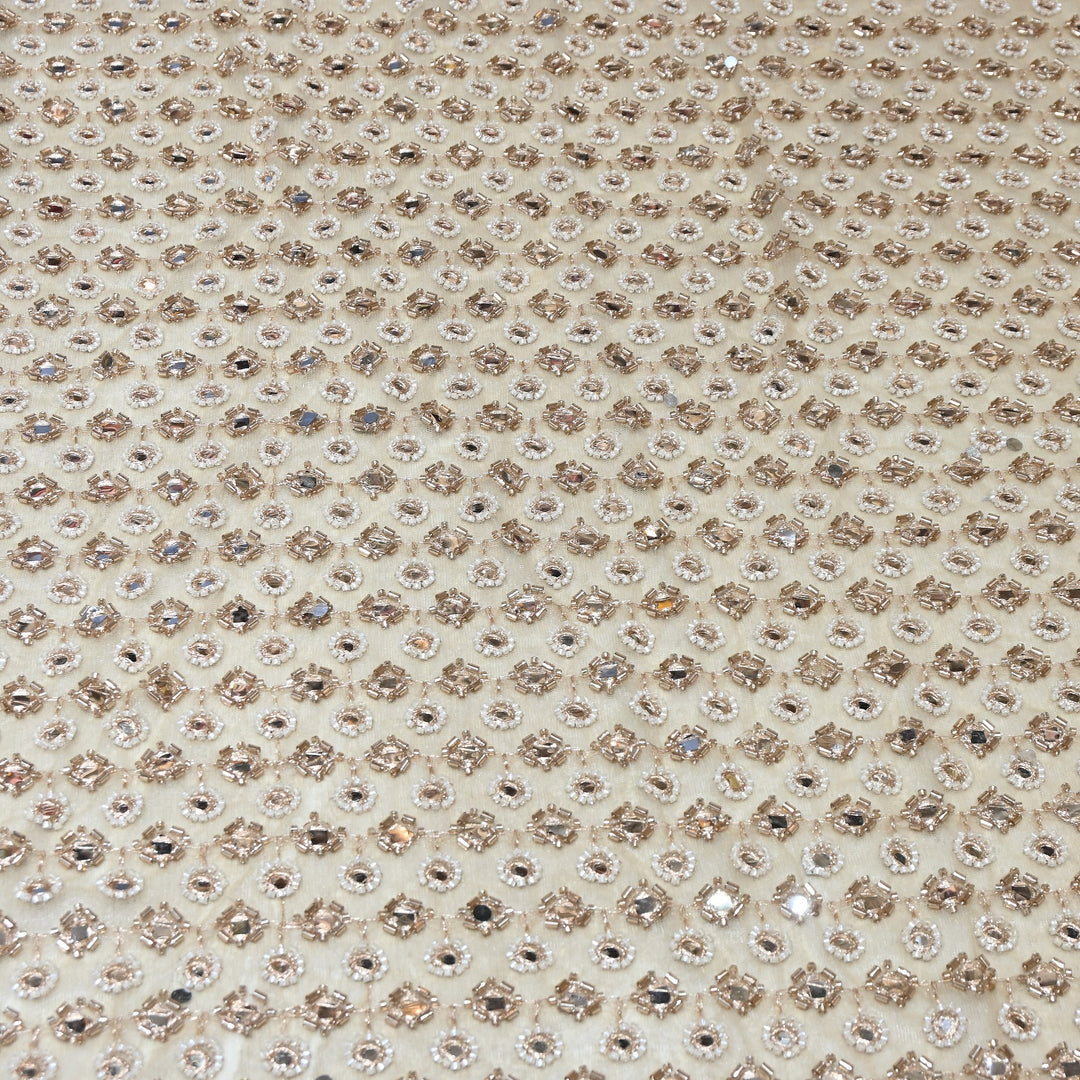 Dyed Net Moti, Mirror & Sequins Embroidery Fabric – Elegant Designer Net Fabric RF6008