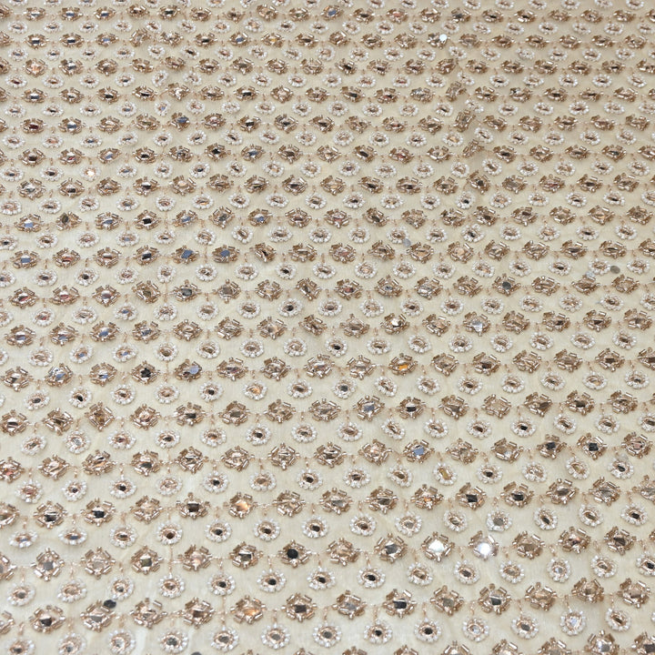Dyed Net Moti, Mirror & Sequins Embroidery Fabric – Elegant Designer Net Fabric RF6008