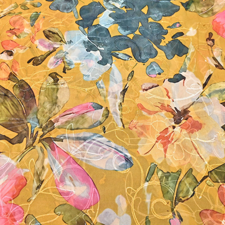 Viscose Georgette Floral Digital Print With Thread Embroidery Fabric LT0265-6