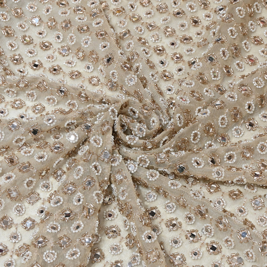 Dyed Net Moti, Mirror & Sequins Embroidery Fabric – Elegant Designer Net Fabric RF6008
