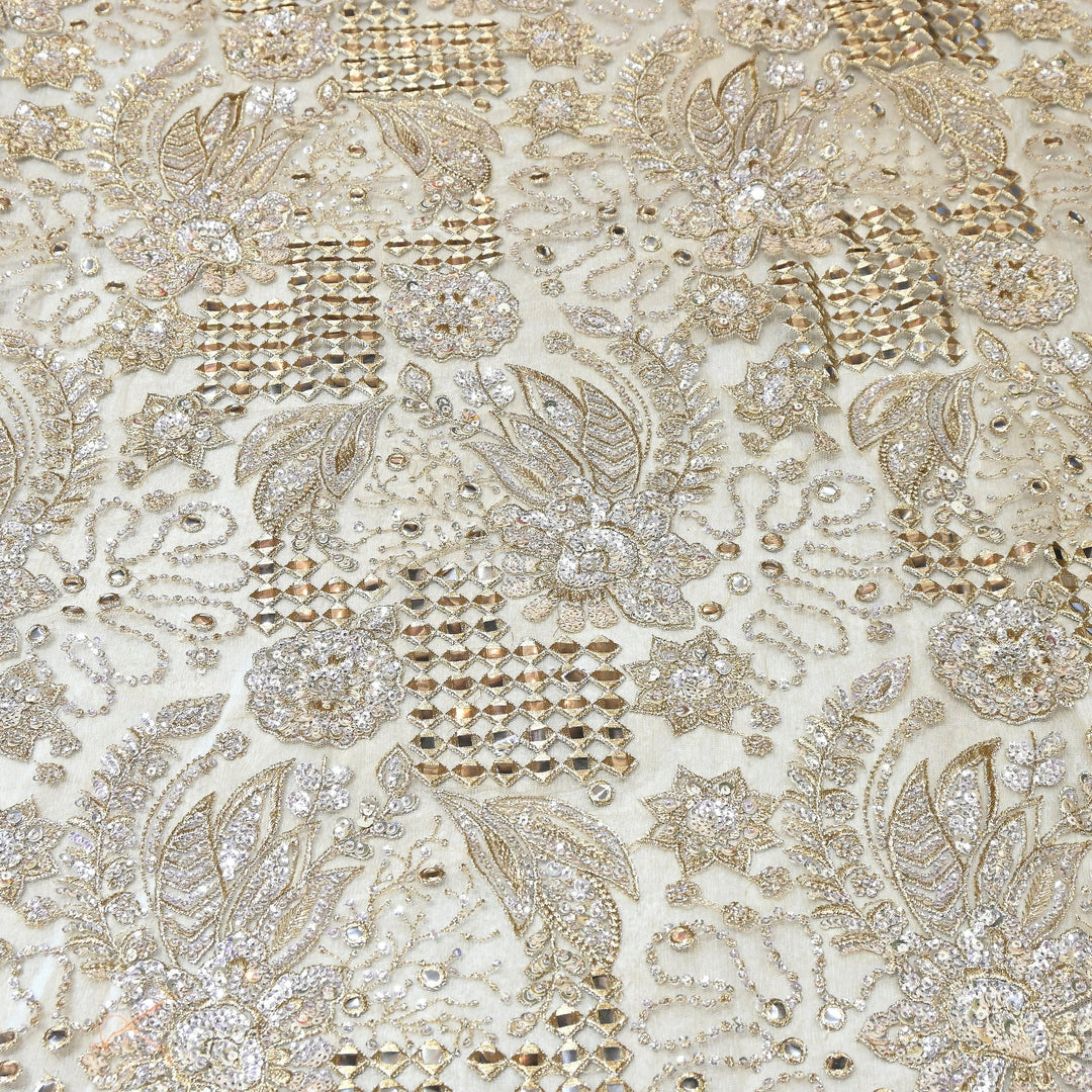 Dyed Net Zari & Mirror Embroidery Fabric – Elegant Designer Net Fabric - D30516