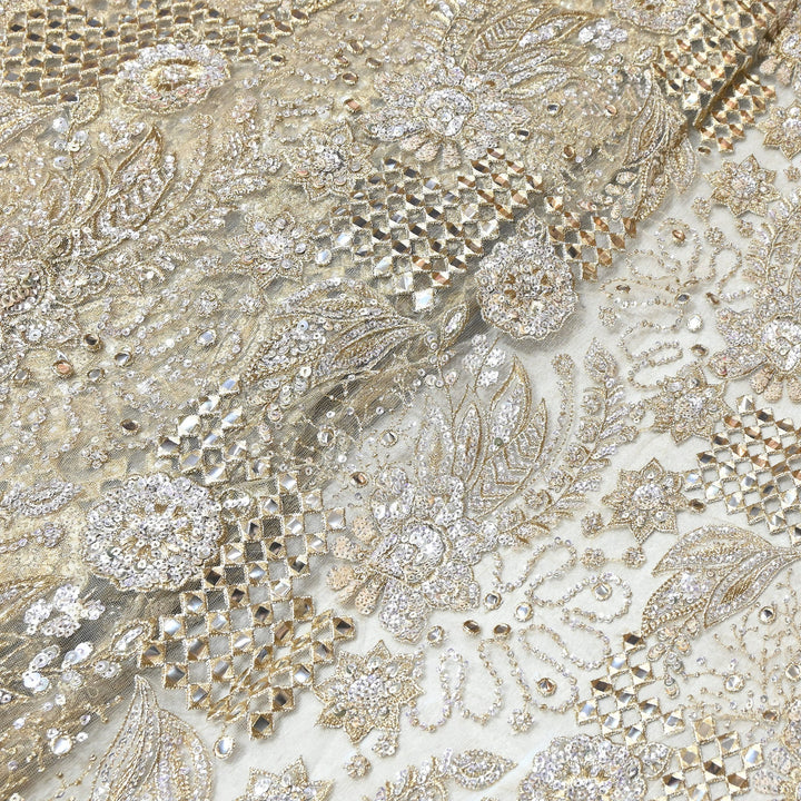 Dyed Net Zari & Mirror Embroidery Fabric – Elegant Designer Net Fabric - D30516