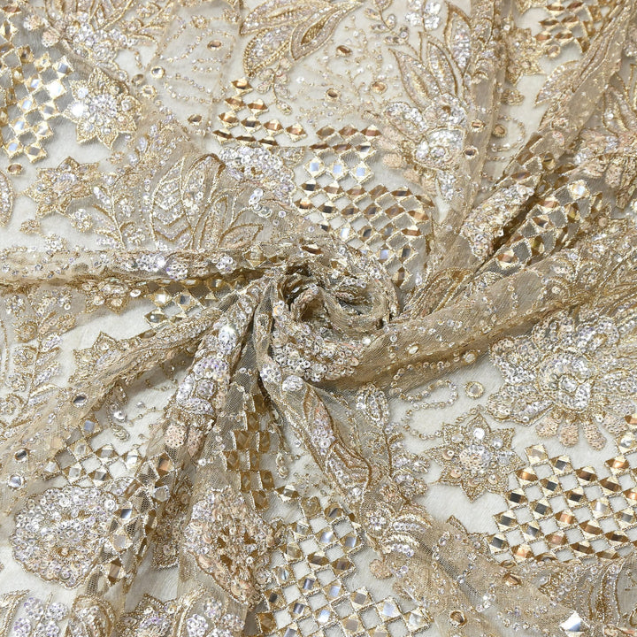 Dyed Net Zari & Mirror Embroidery Fabric – Elegant Designer Net Fabric - D30516