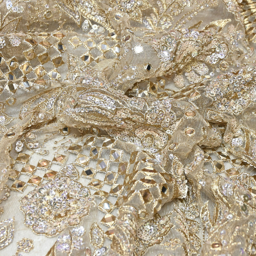 Dyed Net Zari & Mirror Embroidery Fabric – Elegant Designer Net Fabric - D30516