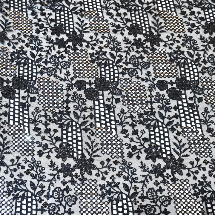 Dyed Net Moti, Mirror & Sequins Embroidery Fabric – Elegant Designer Net Fabric V90159