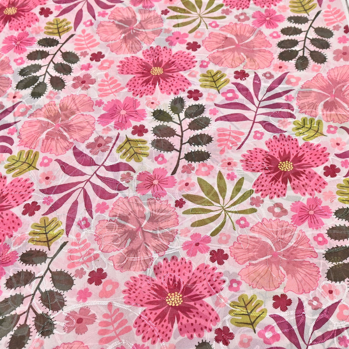 Viscose Georgette Floral Digital Print With Thread Embroidery Fabric LT0265-9