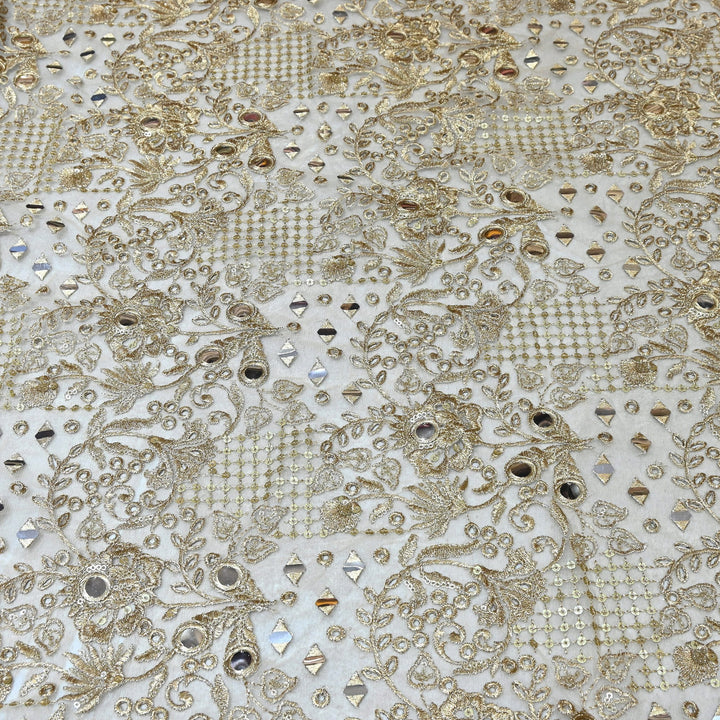 Dyed Net Zari & Mirror Embroidery Fabric – Elegant Designer Net Fabric - D05236