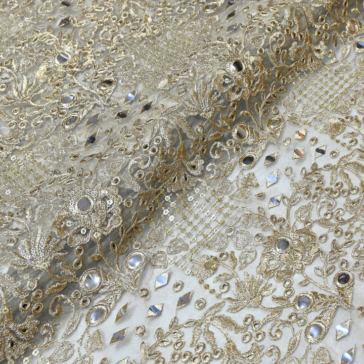Dyed Net Zari & Mirror Embroidery Fabric – Elegant Designer Net Fabric - D05236