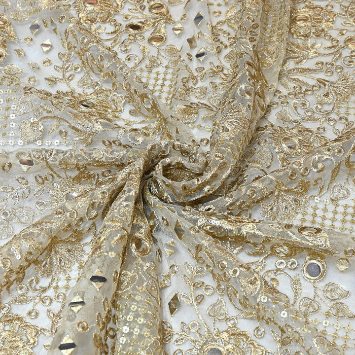 Dyed Net Zari & Mirror Embroidery Fabric – Elegant Designer Net Fabric - D05236