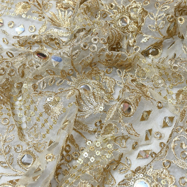 Dyed Net Zari & Mirror Embroidery Fabric – Elegant Designer Net Fabric - D05236