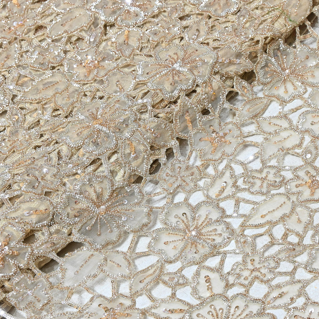 Dyed Net Moti & Sequins Embroidery Fabric – Elegant Designer Net Fabric V2883C