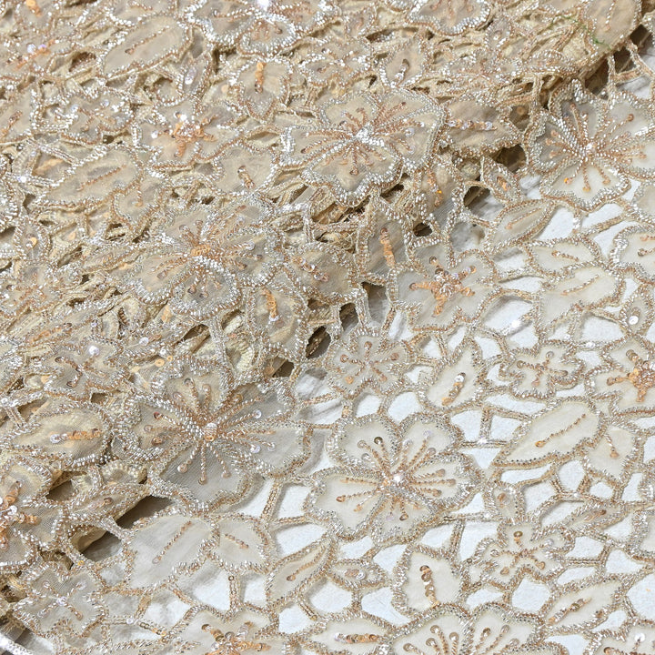 Dyed Net Moti & Sequins Embroidery Fabric – Elegant Designer Net Fabric V2883C