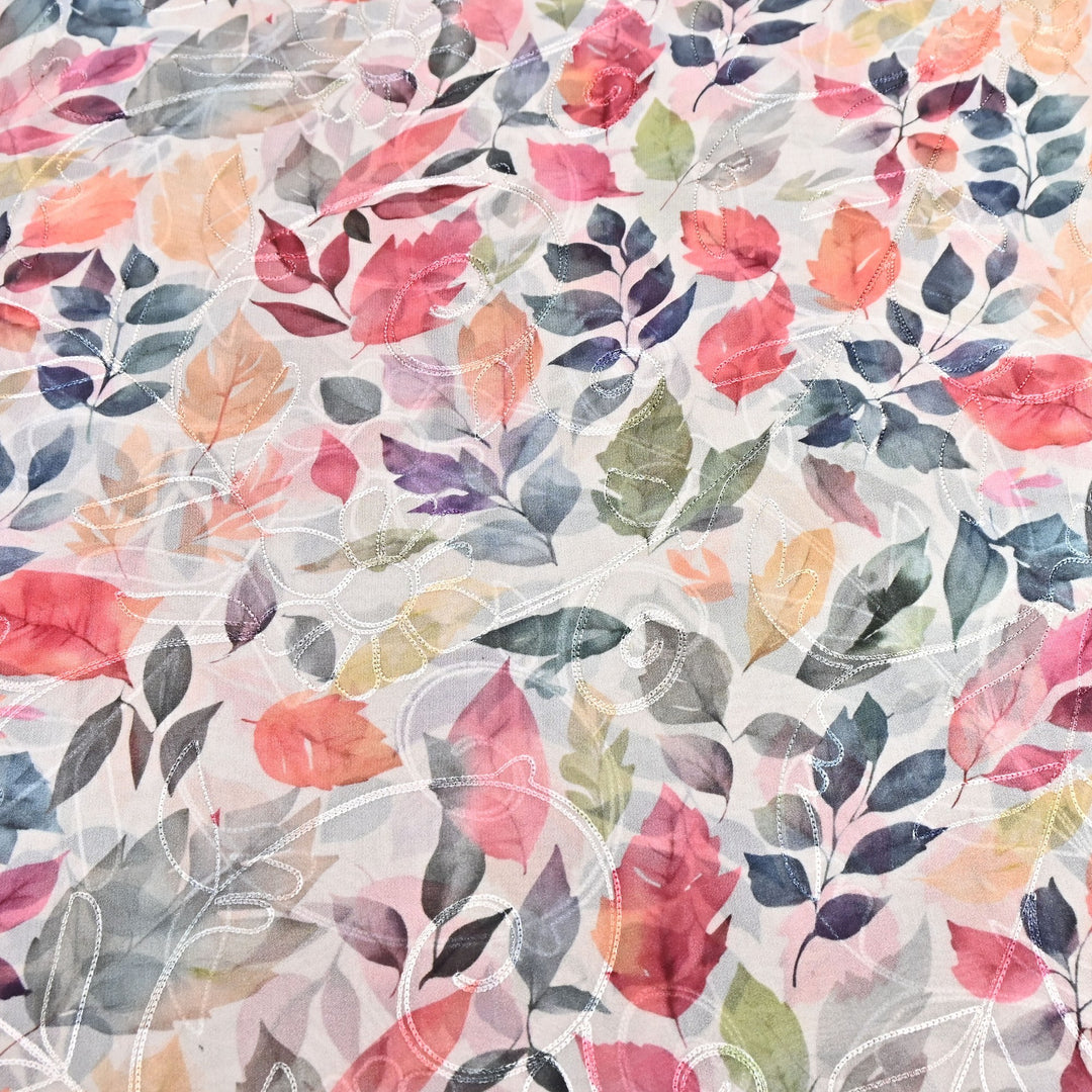 Viscose Georgette Floral Digital Print With Thread Embroidery Fabric LT0265-8