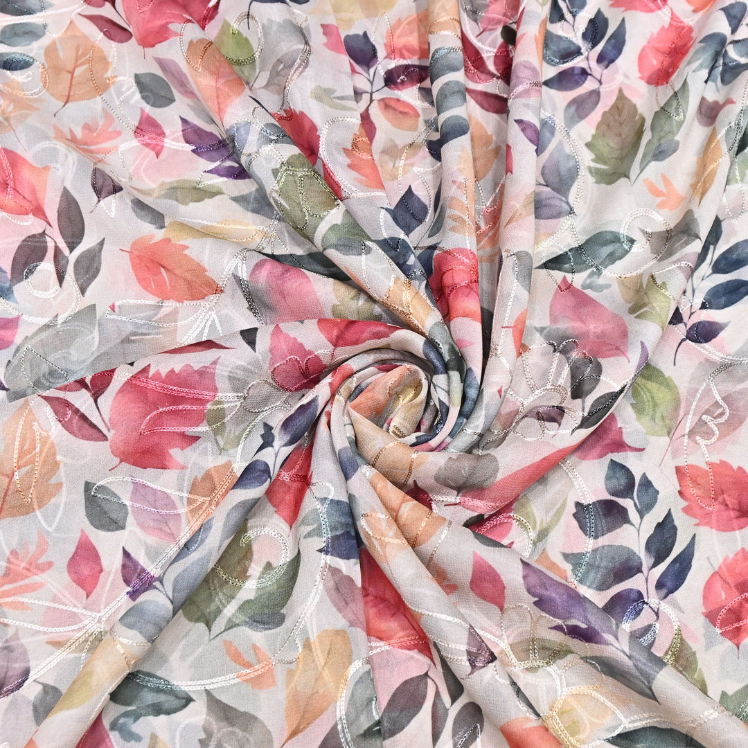 Viscose Georgette Floral Digital Print With Thread Embroidery Fabric LT0265-8