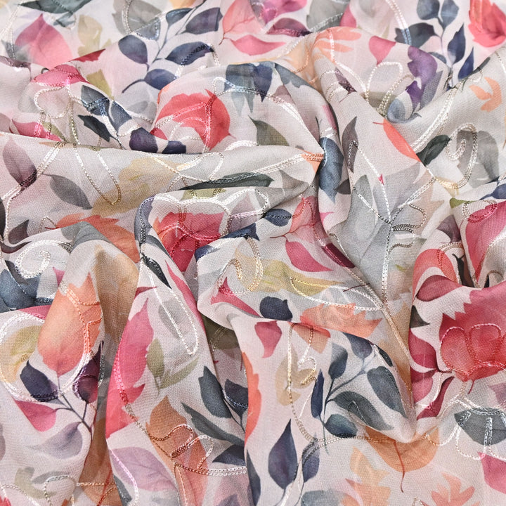 Viscose Georgette Floral Digital Print With Thread Embroidery Fabric LT0265-8