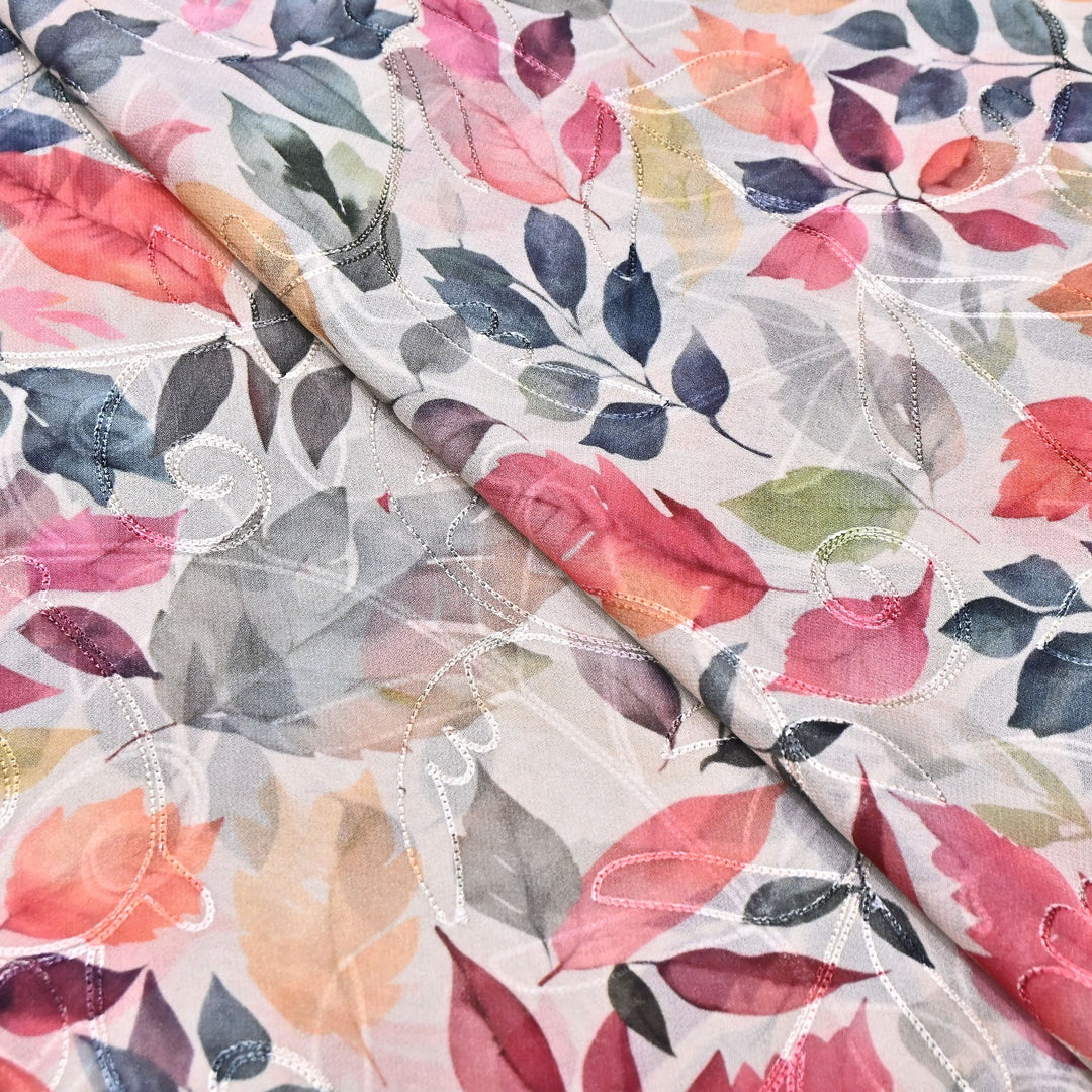 Viscose Georgette Floral Digital Print With Thread Embroidery Fabric LT0265-8