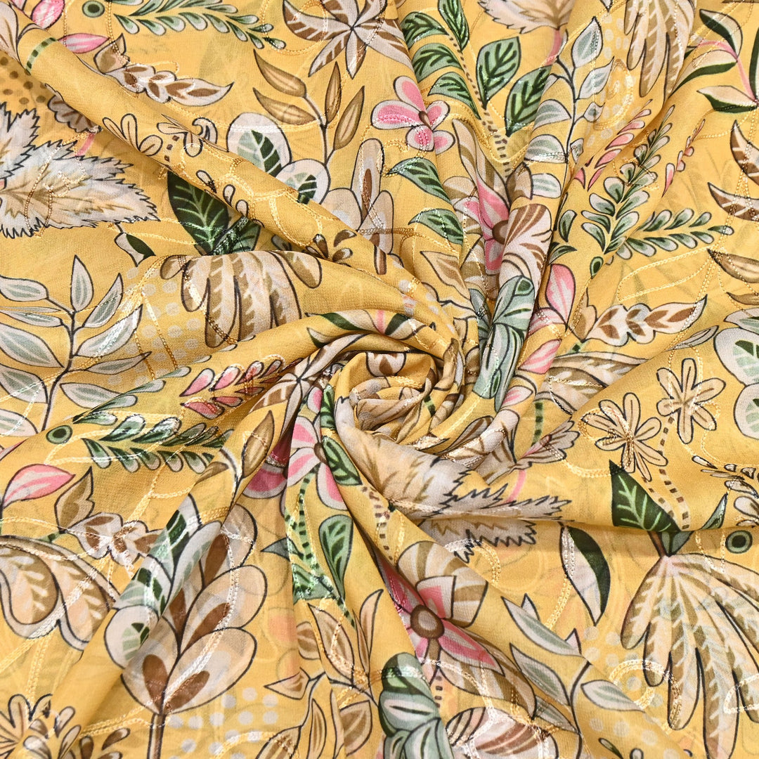 Viscose Georgette Floral Digital Print With Thread Embroidery Fabric LT0265-7
