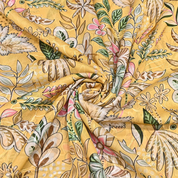 Viscose Georgette Floral Digital Print With Thread Embroidery Fabric LT0265-7