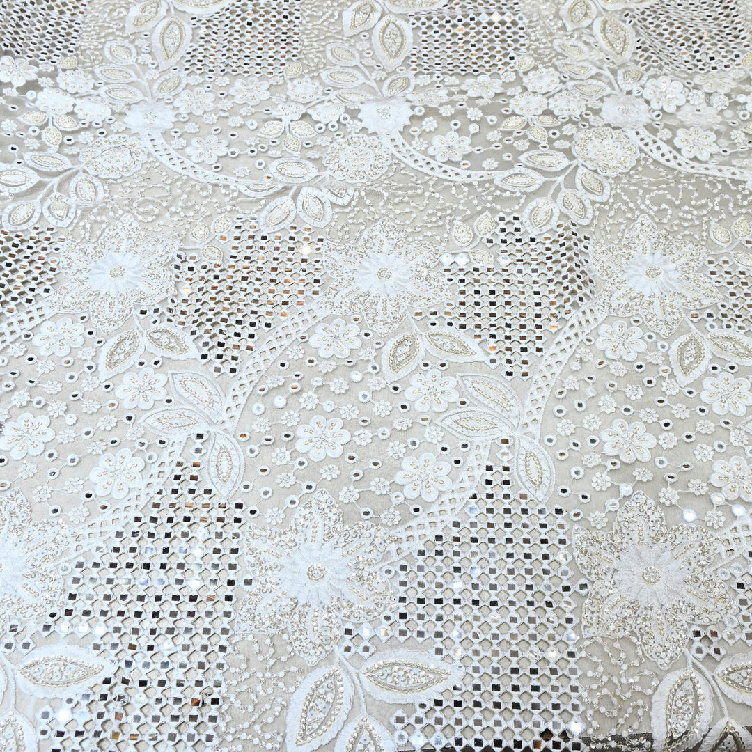 Dyed Net Mirror & Sequins Embroidery Fabric – Elegant Designer Net Fabric EB00477