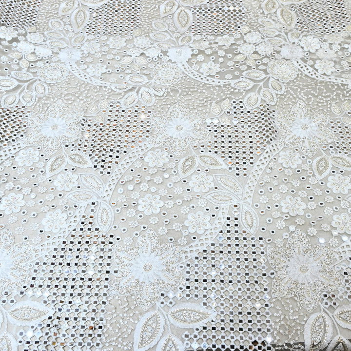 Dyed Net Mirror & Sequins Embroidery Fabric – Elegant Designer Net Fabric EB00477