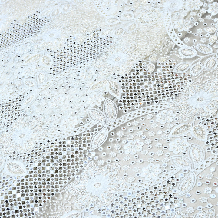 Dyed Net Mirror & Sequins Embroidery Fabric – Elegant Designer Net Fabric EB00477