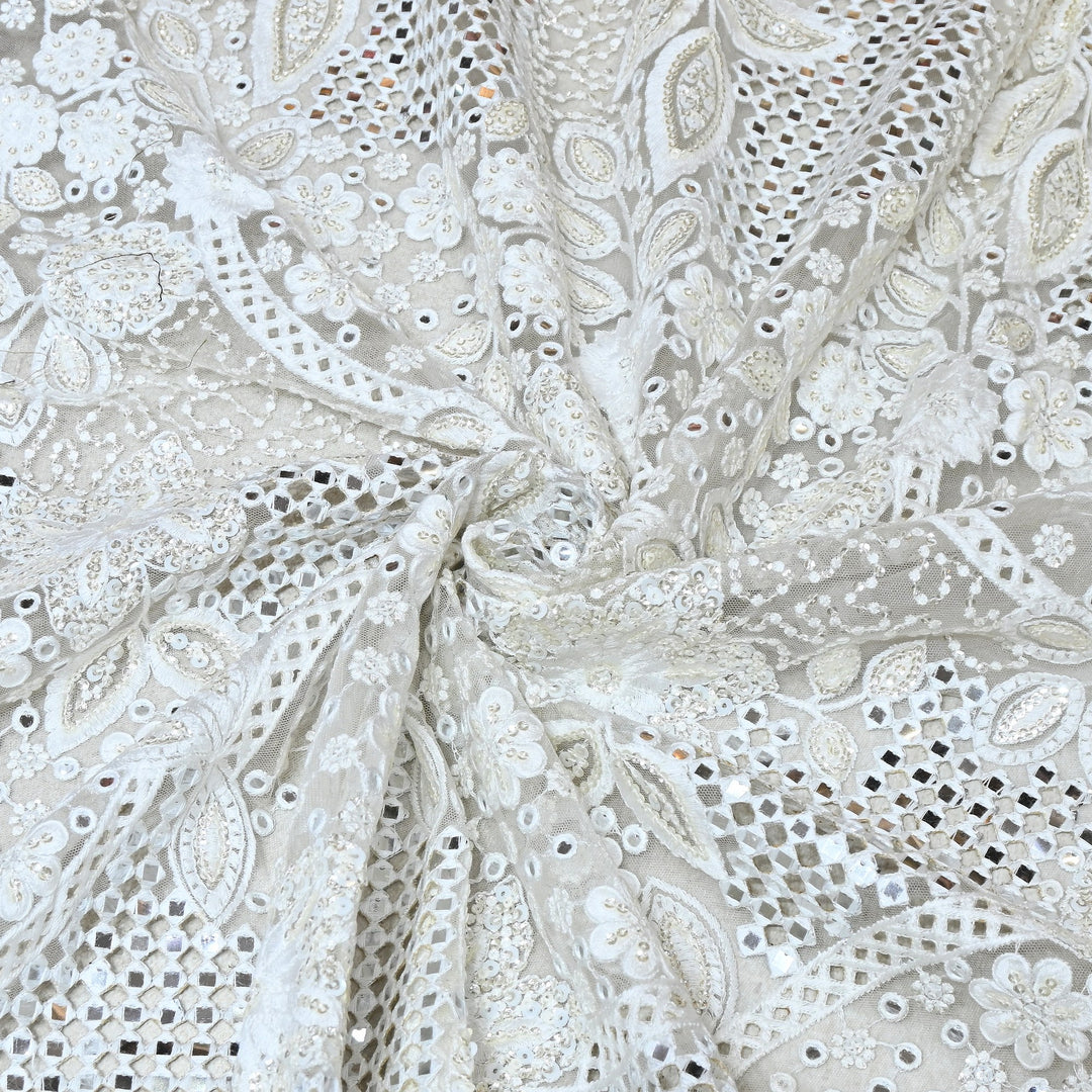 Dyed Net Mirror & Sequins Embroidery Fabric – Elegant Designer Net Fabric EB00477