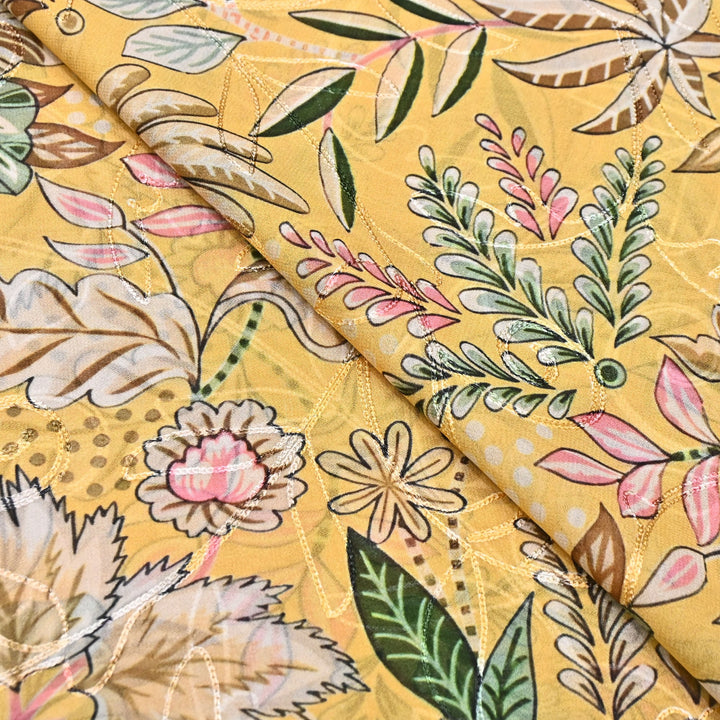 Viscose Georgette Floral Digital Print With Thread Embroidery Fabric LT0265-7
