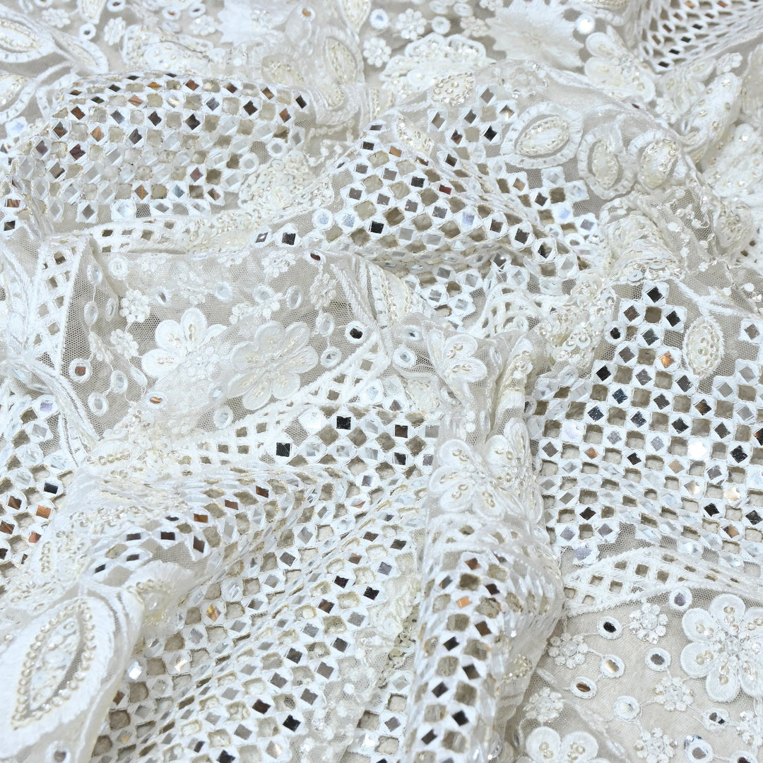 Dyed Net Mirror & Sequins Embroidery Fabric – Elegant Designer Net Fabric EB00477