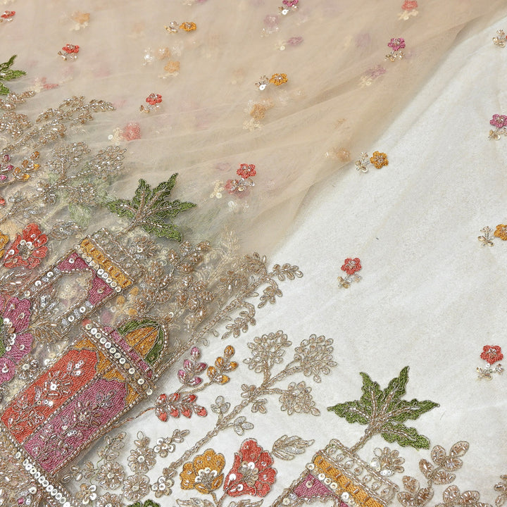 Dyed Net Moti & Sequins Embroidery Fabric – Elegant Designer Net Fabric V2713C