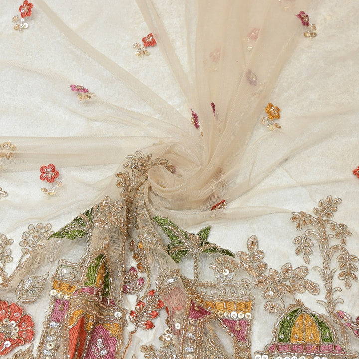 Dyed Net Moti & Sequins Embroidery Fabric – Elegant Designer Net Fabric V2713C
