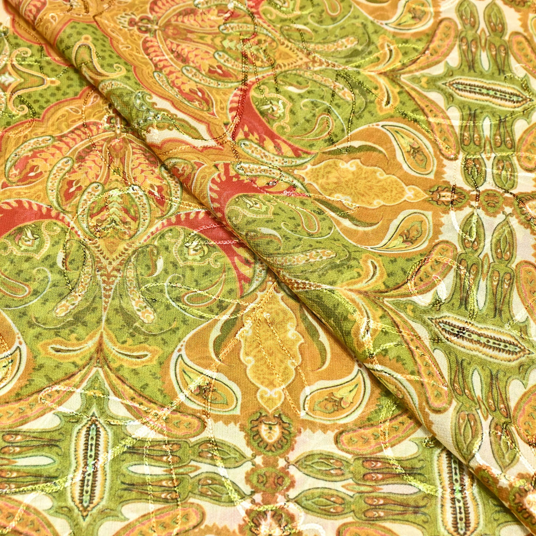 Viscose Georgette Floral Digital Print With Thread Embroidery Fabric LT0265-5