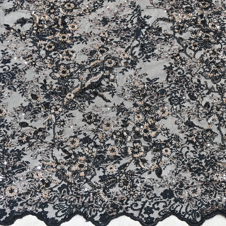 Imported Luxury Net Embroidery Fabric with Heavy Sequins & Beadwork | AT156D1-A
