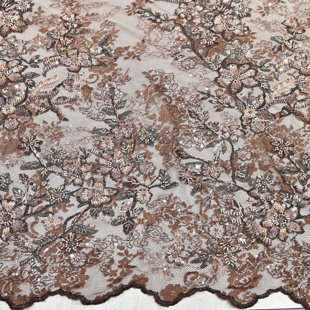 Imported Luxury Net Embroidery Fabric with Heavy Sequins & Beadwork | AT156D1-B