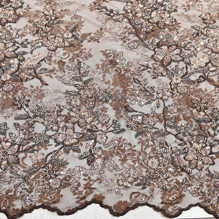 Imported Luxury Net Embroidery Fabric with Heavy Sequins & Beadwork | AT156D1-B