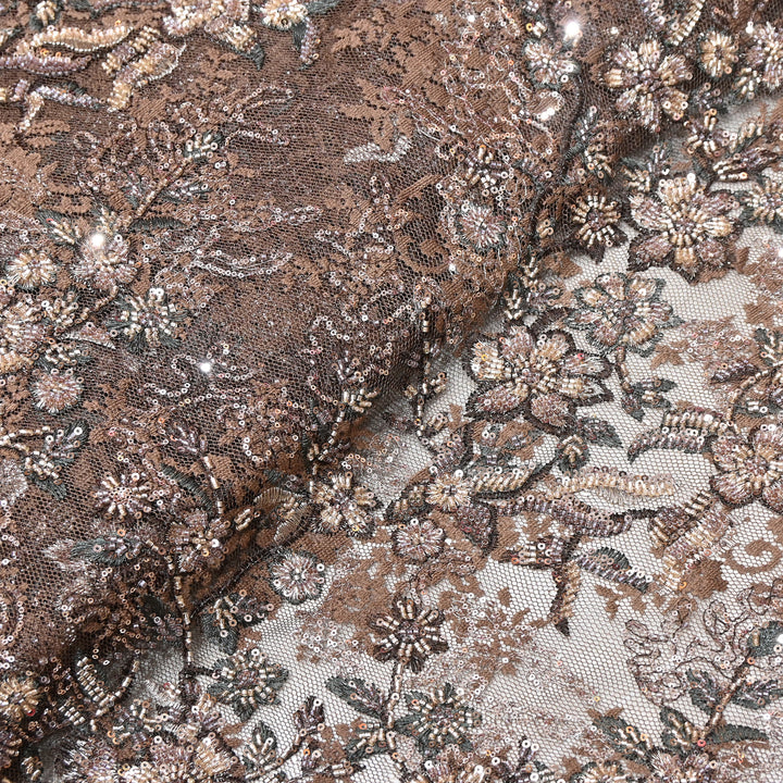 Imported Luxury Net Embroidery Fabric with Heavy Sequins & Beadwork | AT156D1-B