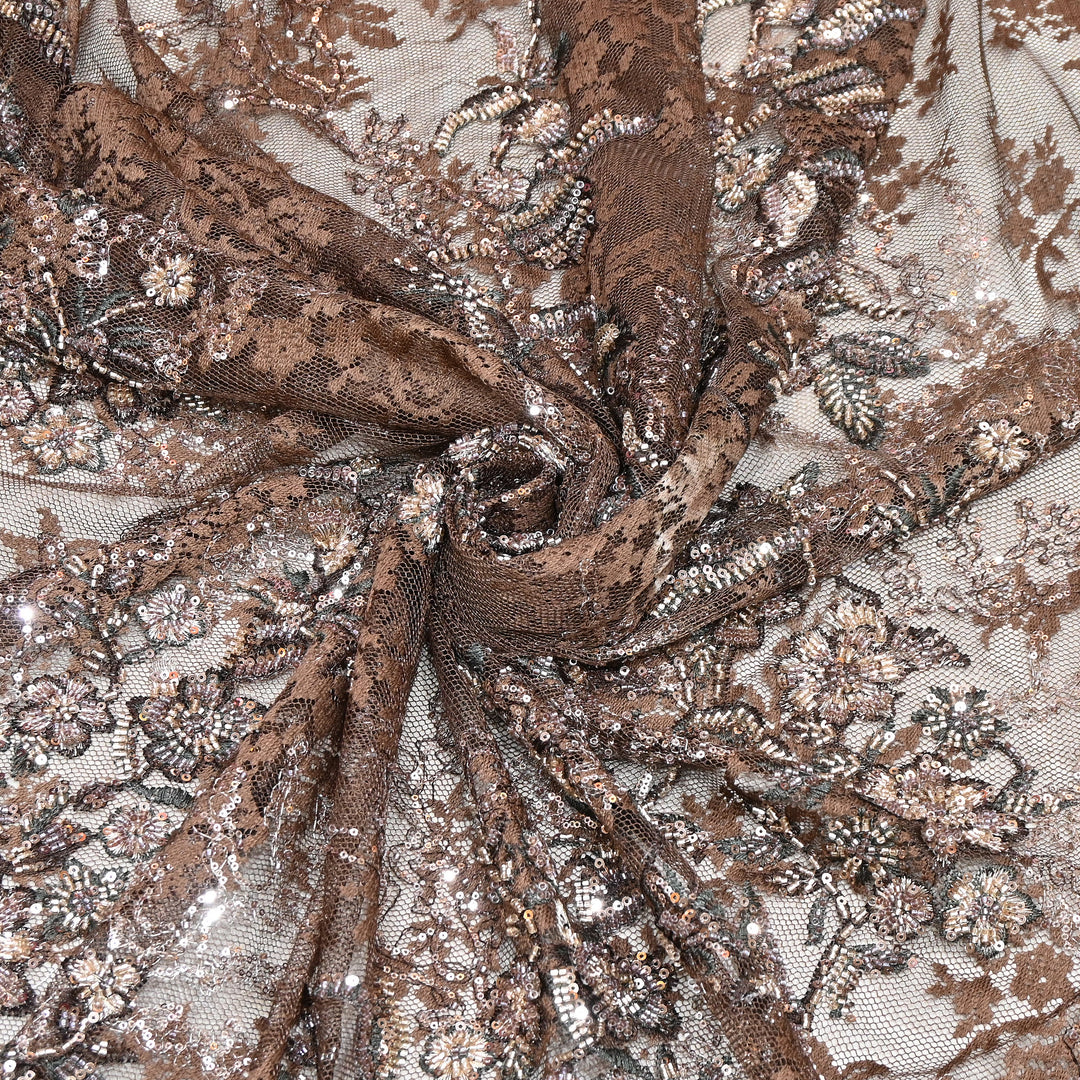 Imported Luxury Net Embroidery Fabric with Heavy Sequins & Beadwork | AT156D1-B