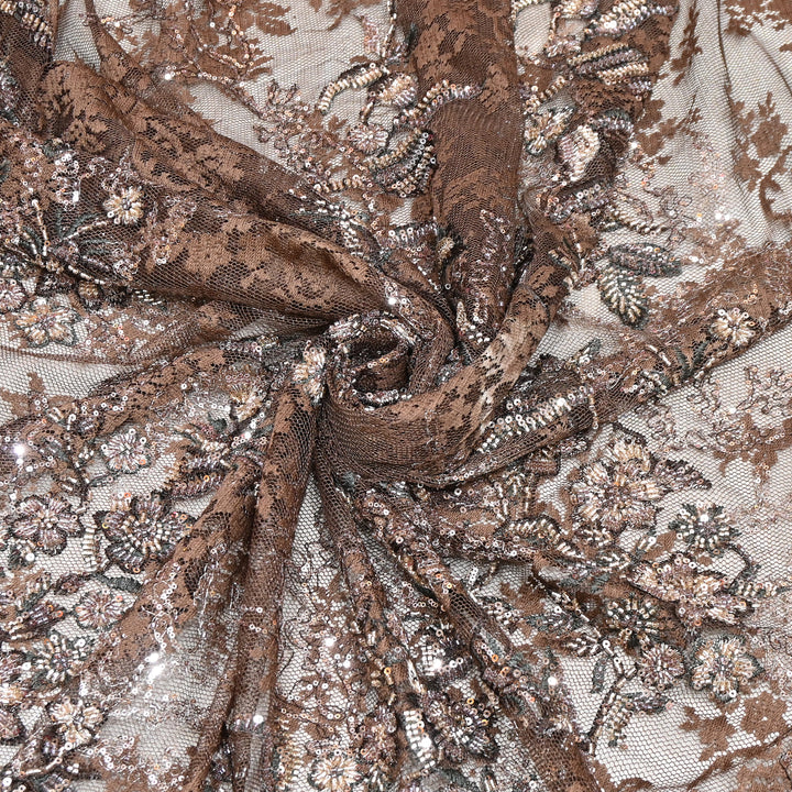 Imported Luxury Net Embroidery Fabric with Heavy Sequins & Beadwork | AT156D1-B